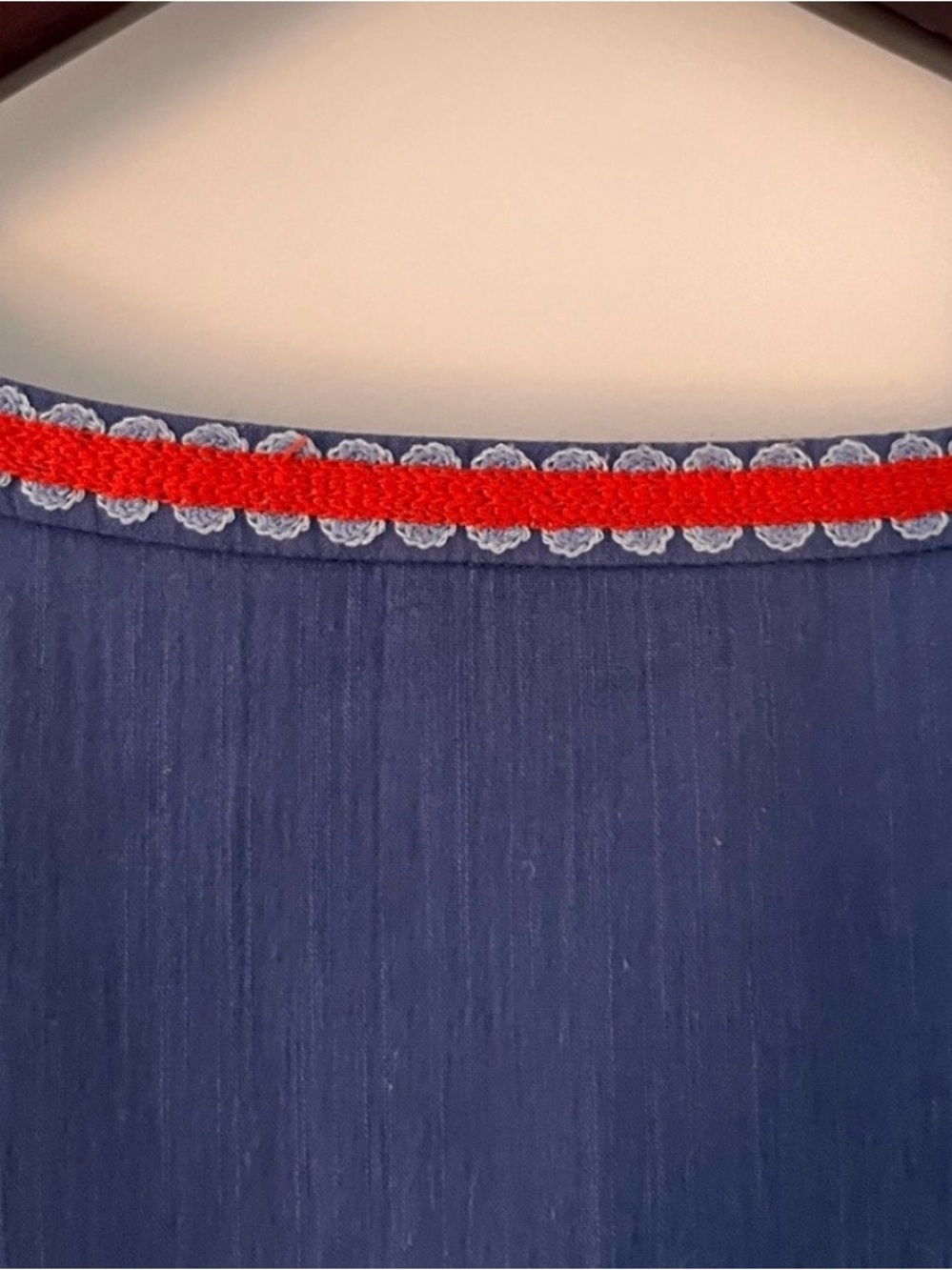 Tory Burch Cotton-Linen Blue Embroidered Tie Wait Dress - Picture 11 of 15